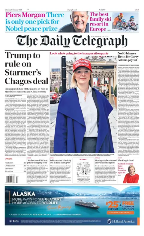 Daily Telegraph front page on 18 January 2025