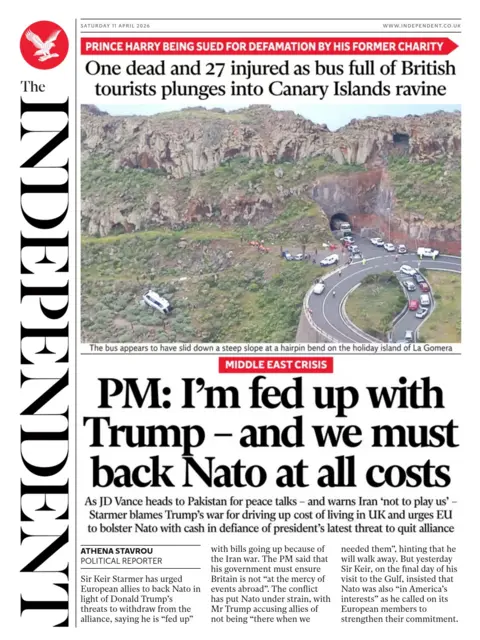 The headline on the front page of the Independent reads: "PM: I'm fed up with Trump - and we must back Nato at all costs."