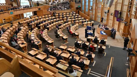 A general view of the debating chamber at Holyrood.
