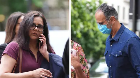 PA Media A woman with long hair wearing purple and glasses is on the left and there is a separate photo on the right showing a man wearing glasses, a blue face mask and a blue shirt.