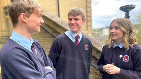 Sam, Bradley and Phoebe at Brighouse High School in West Yorkshire