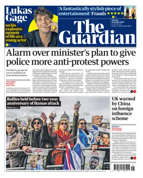 aede18d0-a236-11f0-b741-177e3e2c2fc7.png 'Police could get power to ban protests' and 'PM must come clean over China'