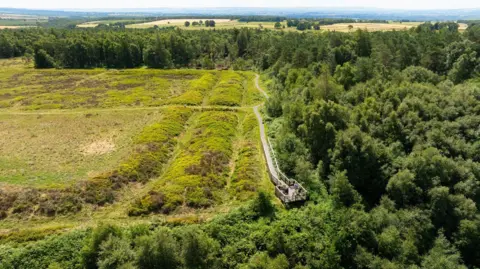Hewitt & Walker An aerial view of earthworks and a trail in the North York Moors.