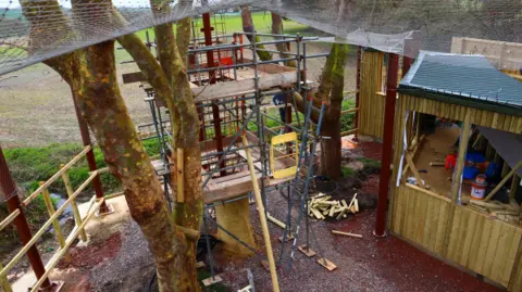 Drusillas Park A monkey enclosure under construction viewed from the top of a tree.