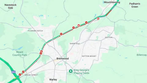Google Maps A Google Map showing a closure on the southbound A12