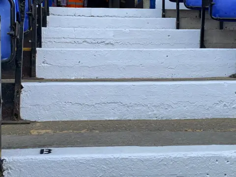 Freshly painted steps at Portman Road