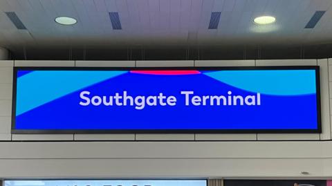 A sign at Gatwick Airport, reading Southgate Terminal