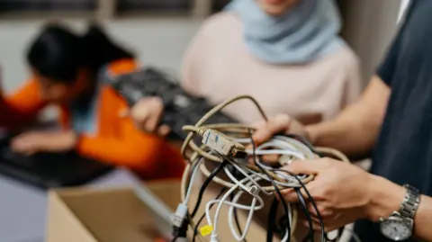 Electrical goods being sorted for recycling