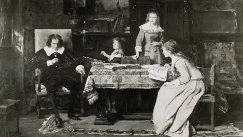 Getty Images Milton dictating to his daughters