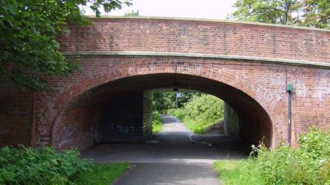Cycle path under road bridge