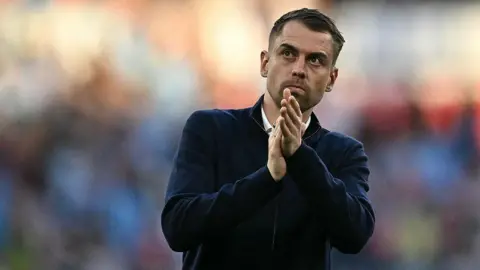 Southampton manager Tonda Eckert applauds the travelling fans after the Saints' 2-1 defeat by Manchester City at Wembley in the FA Cup semi final