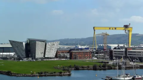 Reuters A representation   of the Belfast skyline with a yellowish  Harland and Wolff crane