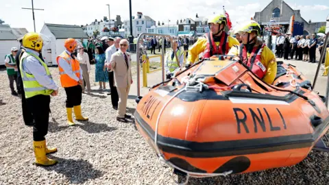 Reuters King Charles viewing a lifeboat launch demonstration at RNLI Walmer