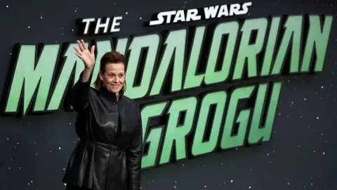 Getty Images US actor Sigourney Weaver poses on the red carpet upon arrival to attend the UK fan event for 'Star Wars: The Mandalorian and Grogu' at Cineworld Leicester square, central London of May 7, 2026. (P