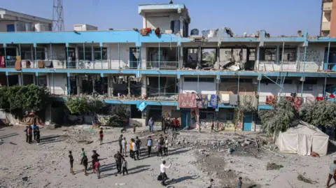 Getty Images The UN school in Nuseirat refugee camp, in the central Gaza Strip, which was damaged in an Israeli strike (6 June 2024)