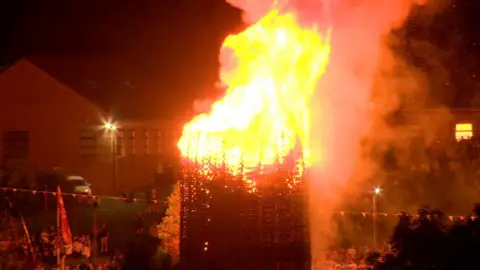 A flaming bonfire