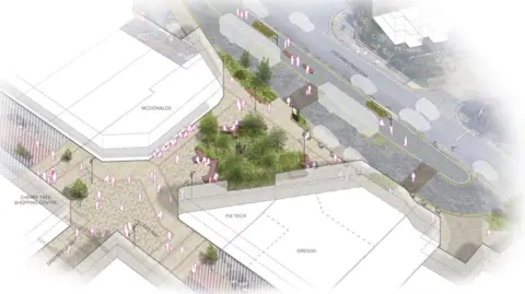 Artist's impression of how the public space area around McDonalds in Liscard could look.