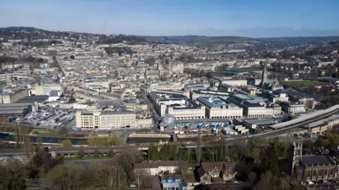 Getty Images A drone shot of the Bath city scape. Buildings can be seen across the city.