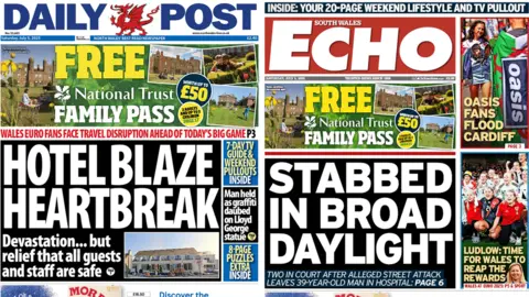 Front pages of the Daily Post South Wales Echo
