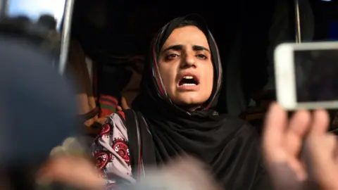 EPA Mahrang Baloch, one of the protest organisers