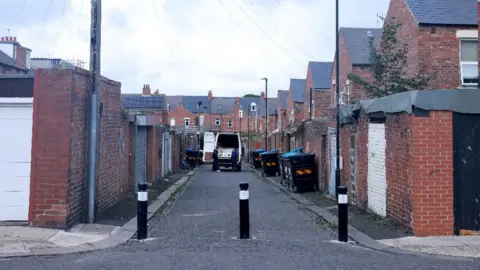 BBC Bollards at the back Wingrove Road at its junction with Severus Road