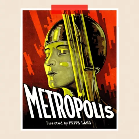 LMPC via Getty Images A poster for the film Metropolis, showing the head of a robot