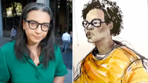 Composite of Shaimaa Khalil and sketch of D4vd