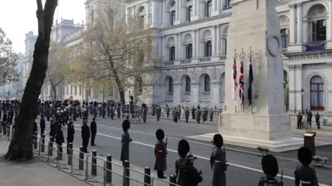 PA Media The Remembrance Sunday service at the Cenotaph