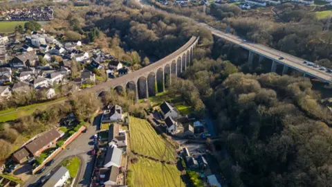 Aerial view of the Cefn Coed Viaduct at Merthyr Tydfil