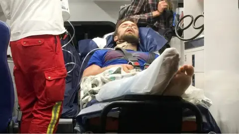 Reuters Pyotr Verzilov arrives on a special medical transport plane at Schoenefeld airport in Berlin on 15 September