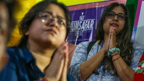 EPA Supporters of same-sex marriage listen to a live streaming of the verdict at the Humsafar Trust office in Mumbai, India, 17 October 2023. India's Supreme Court rejected petitions seeking to legalize same-sex marriage in India in a unanimous verdict and refused to tweak provisions of the Special Marriage Act after matter was decided by a five-judge Constitution Bench, headed by CJI D Y Chandrachud.India's supreme court rejects petitions to legally recognize same-sex marriage, Mumbai - 16 Oct 2023. Mandatory Credit: Photo by DIVYAKANT SOLANKI/EPA-EFE/REX/Shutterstock