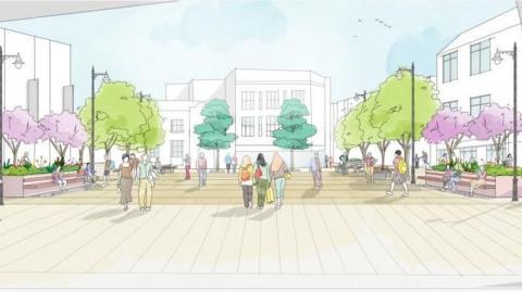 Artists impression of completed market place