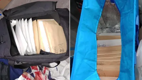 Leicestershire Police A collage image of two bags containing envelopes.