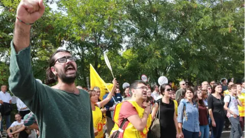 Getty Images University students and academics protest in Ankara on 22 September 2016