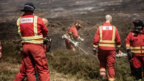 Derbyshire Fire and Rescue Service Firefighting at Tintwistle