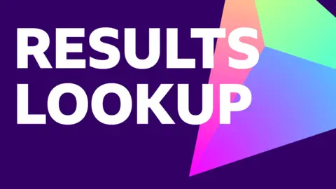 Text reading 'RESULTS LOOKUP' on stylised background of BBC election graphics