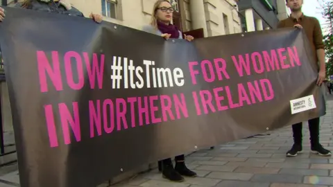 Abortion reform campaigners at the High Court in Belfast