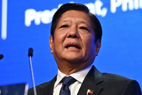 Philippines' President Ferdinand Marcos Jr. delivers a speech during the 21st Shangri-La Dialogue summit in Singapore on May 31, 2024. 