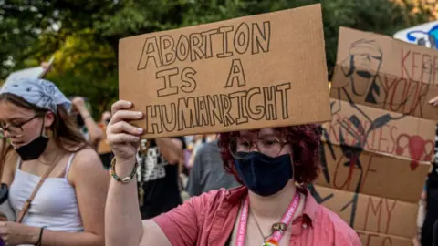 Getty Images Pro-choice protesters march outside the Texas State Capitol on Wednesday on 1 September