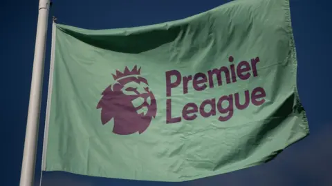 English Premier League badge on a flag