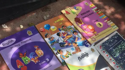 BBC Children's schoolbooks were found amid the wreckage in Sainthamaruthu