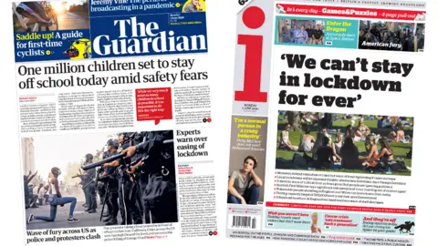 The Guardian and The i front pages 1 June