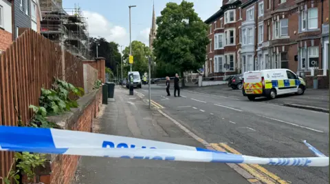 Image of crime scene in De Montfort Street in Leicester
