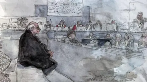 Getty Images A court sketch showing Le Scouarnec in court