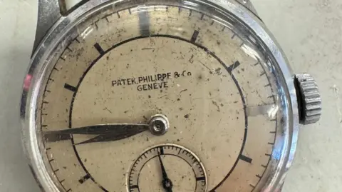 Hansons Auctioneers A close up image of a rare Patek Philippe wristwatch.