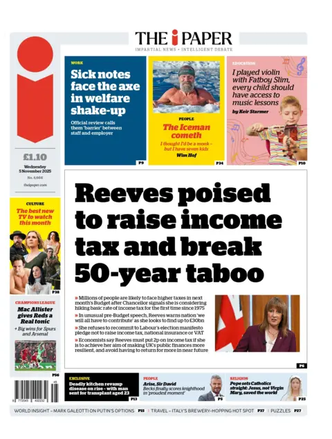 "Reeves poised to raise income tax and break 50-year taboo".