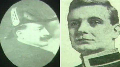 Supplied The image consists of two black-and-white portrait photographs of Hall-Dalwood and Sillitoe displayed side by side. Both images appear to be cropped closely around the head and upper shoulders and have the grainy texture typical of older photographic reproductions.