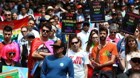 Getty Images Protestors in favour of same sex marriage