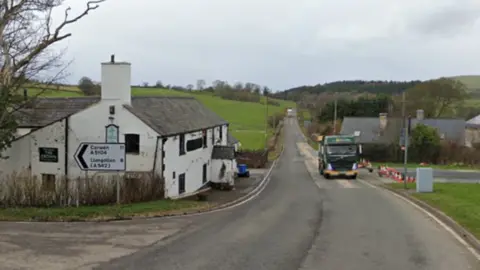 A525 near the Crown pub at Llandegla