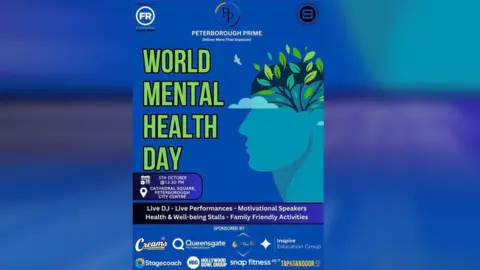 Nabil Ilahi A blue poster with World Mental Health written on it in green writing and details of the event 